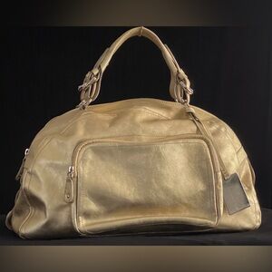 VTG Furla Dome-Shape Soft Metallic Gold Leather Silver Hardware Satchel  HandBag